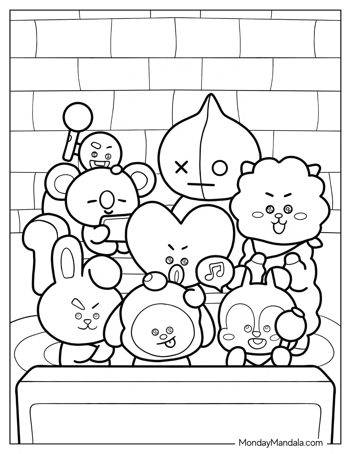 Cute BT21 Coloring Page Watching Television coloring page — printable line art