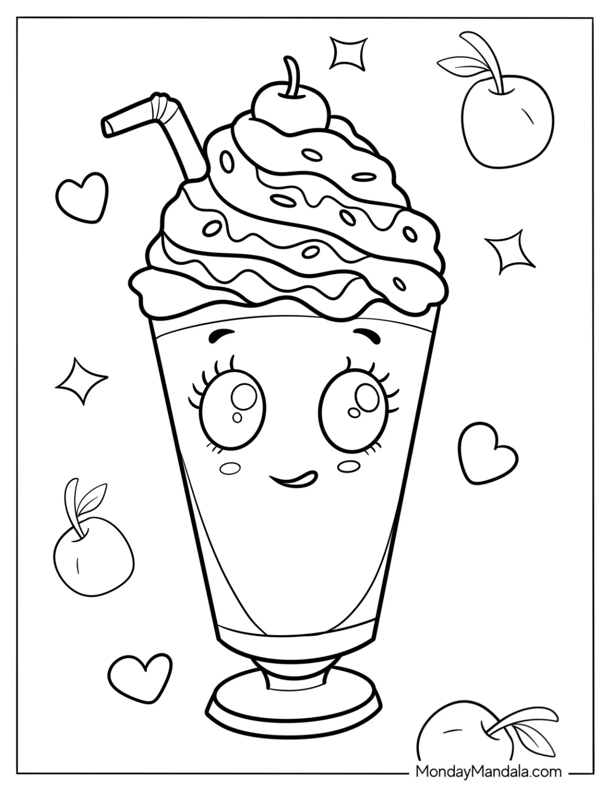 Adorable Glass Of Milkshake Coloring Page With Lots Of Whipped Cream coloring page