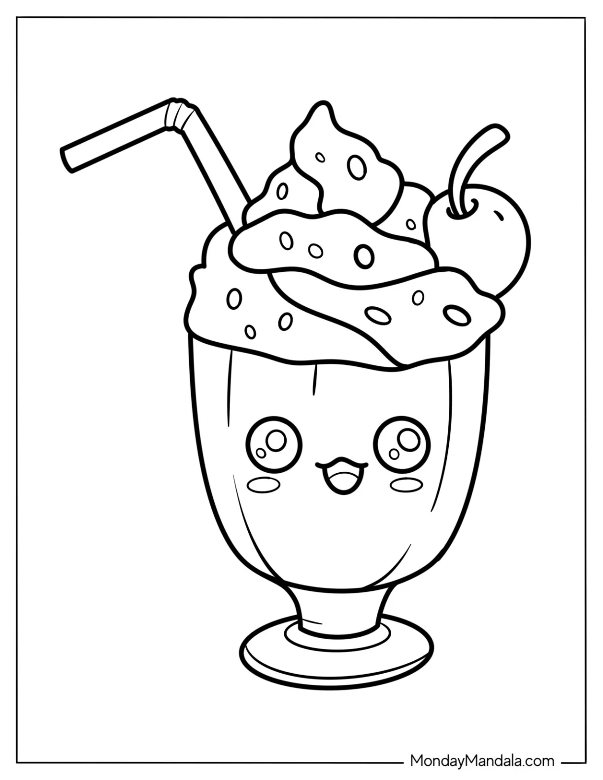 Cartoon Milkshake Coloring Page With Cherry On Top For Preschoolers coloring page