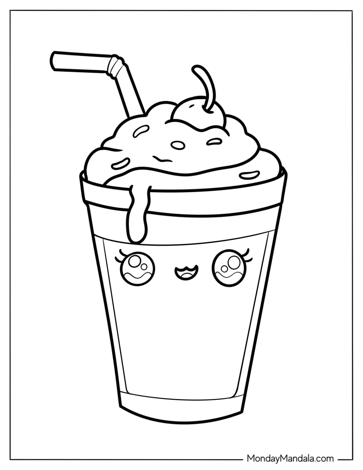 Cute Glass Of Milkshake Coloring Page With Whipped Cream And Cherry coloring page