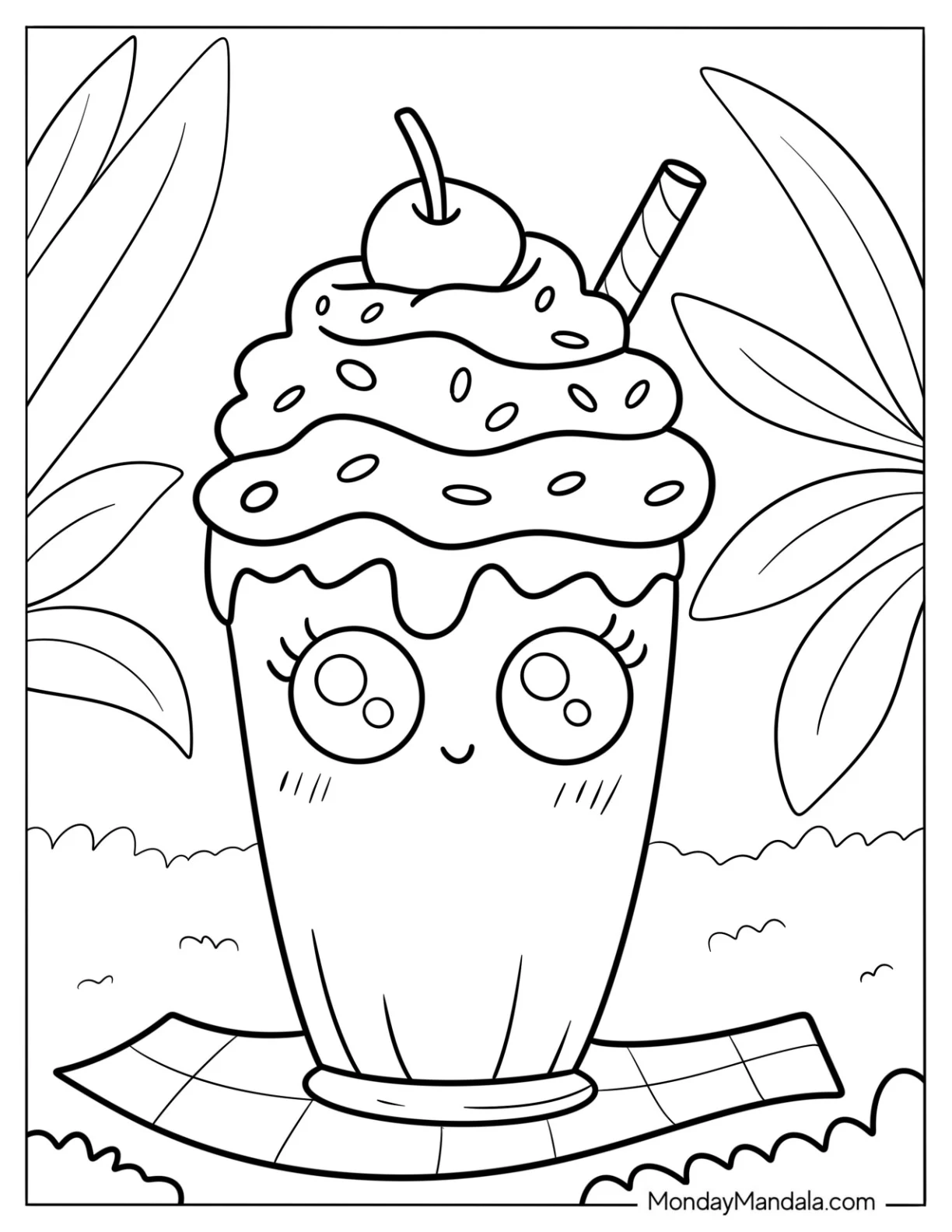 Cute Milkshake Coloring Page With Sprinkles And Cherry On Top coloring page