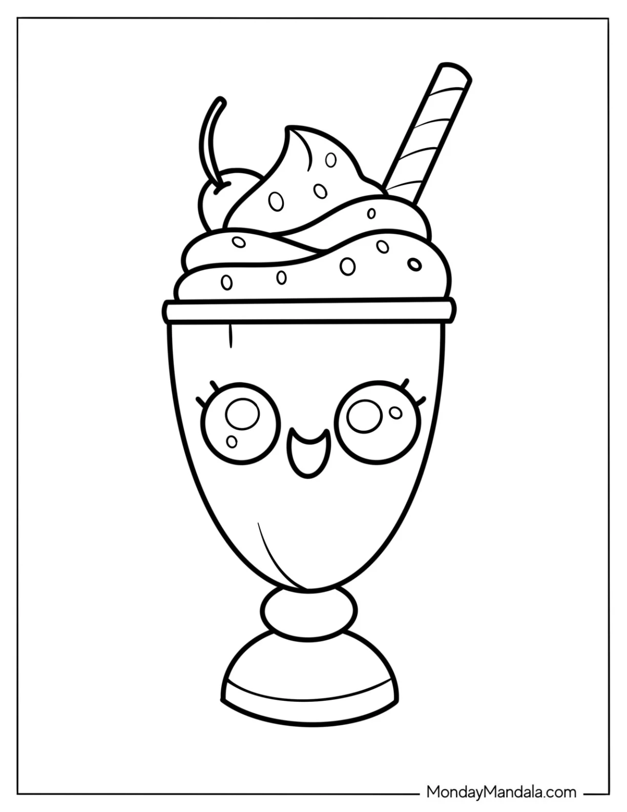 Kawaii Milkshake Coloring Page With Cinnamon Stick For Kids coloring page — printable line art