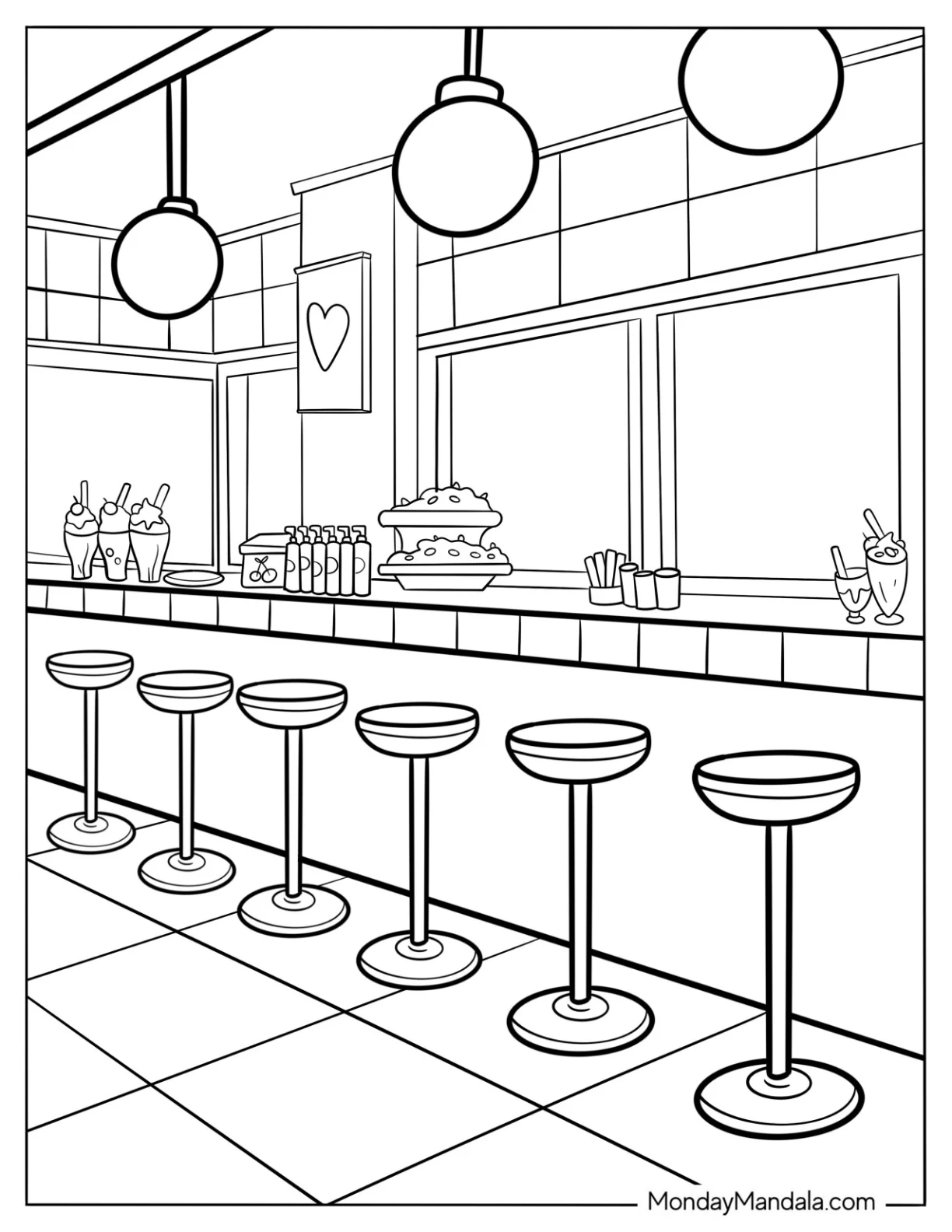 Milkshake Coloring Page Bar Interior coloring page