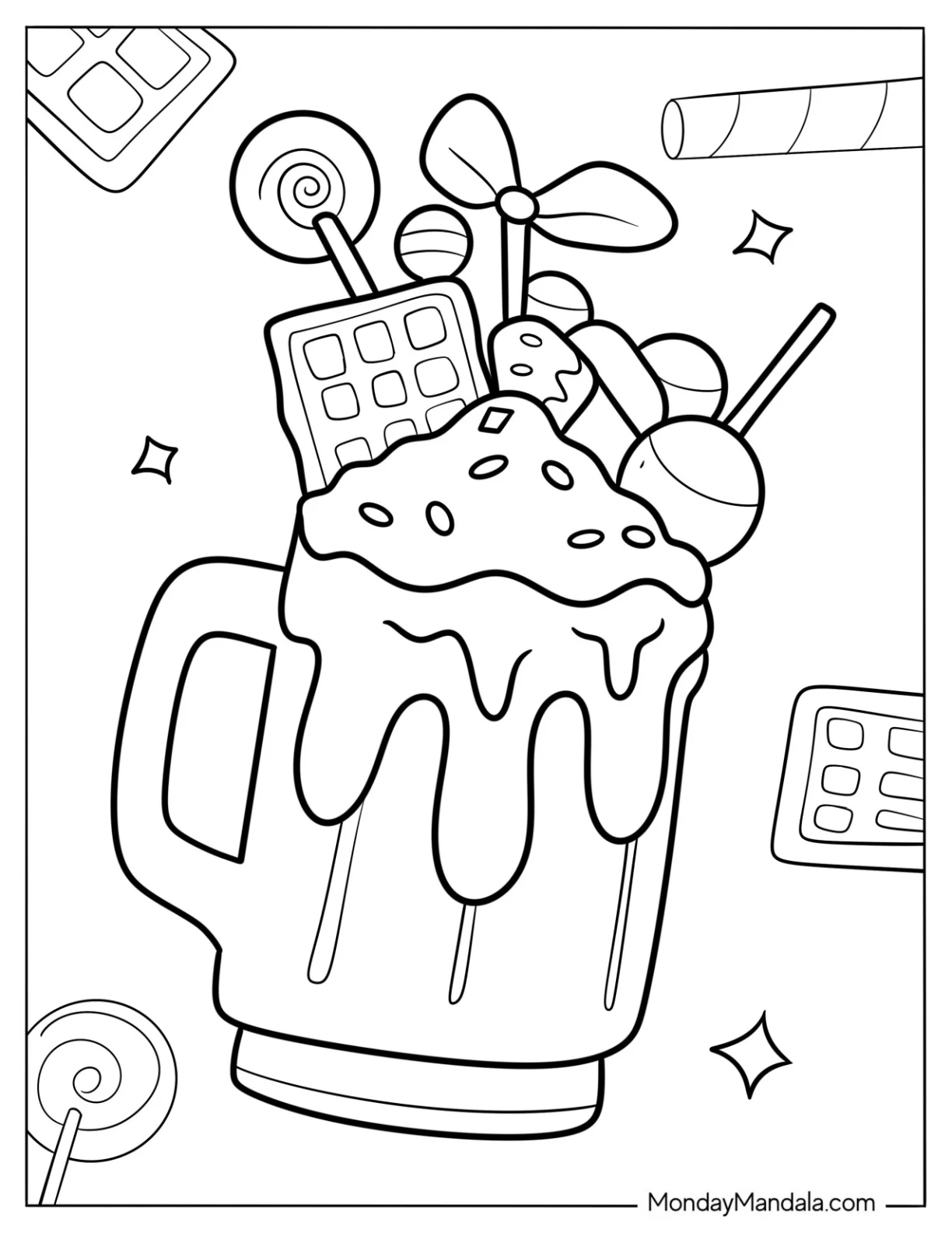 Milkshake Coloring Page Topped With Chocolate And Candies coloring page