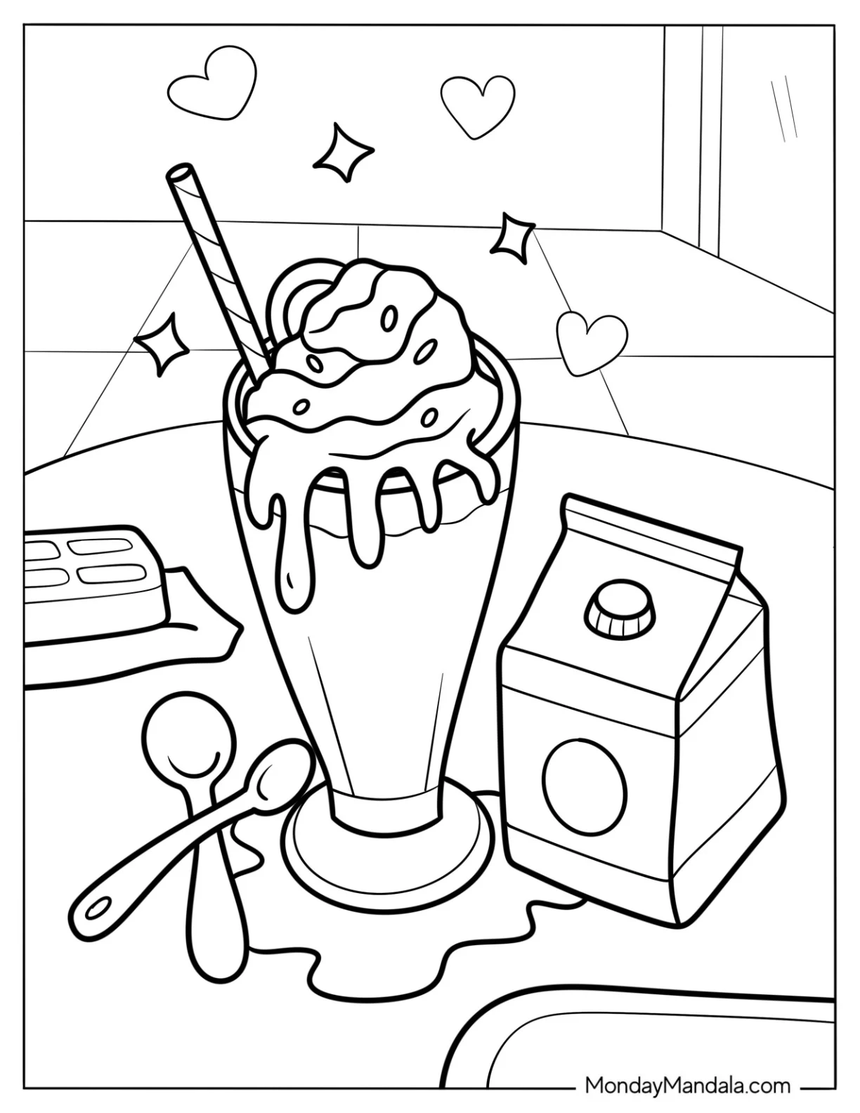 Milkshake Coloring Page With A Carton Of Milk Beside It coloring page