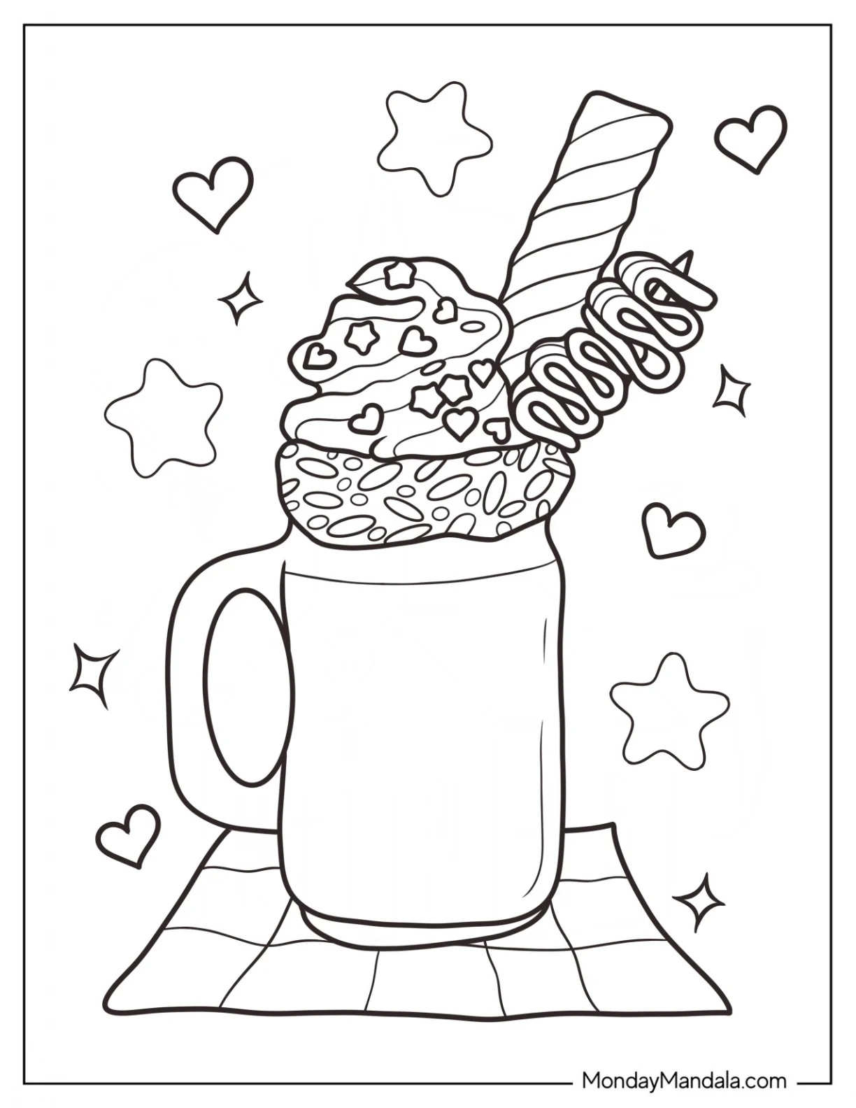 Milkshake Coloring Page With Lots Of Toppings coloring page
