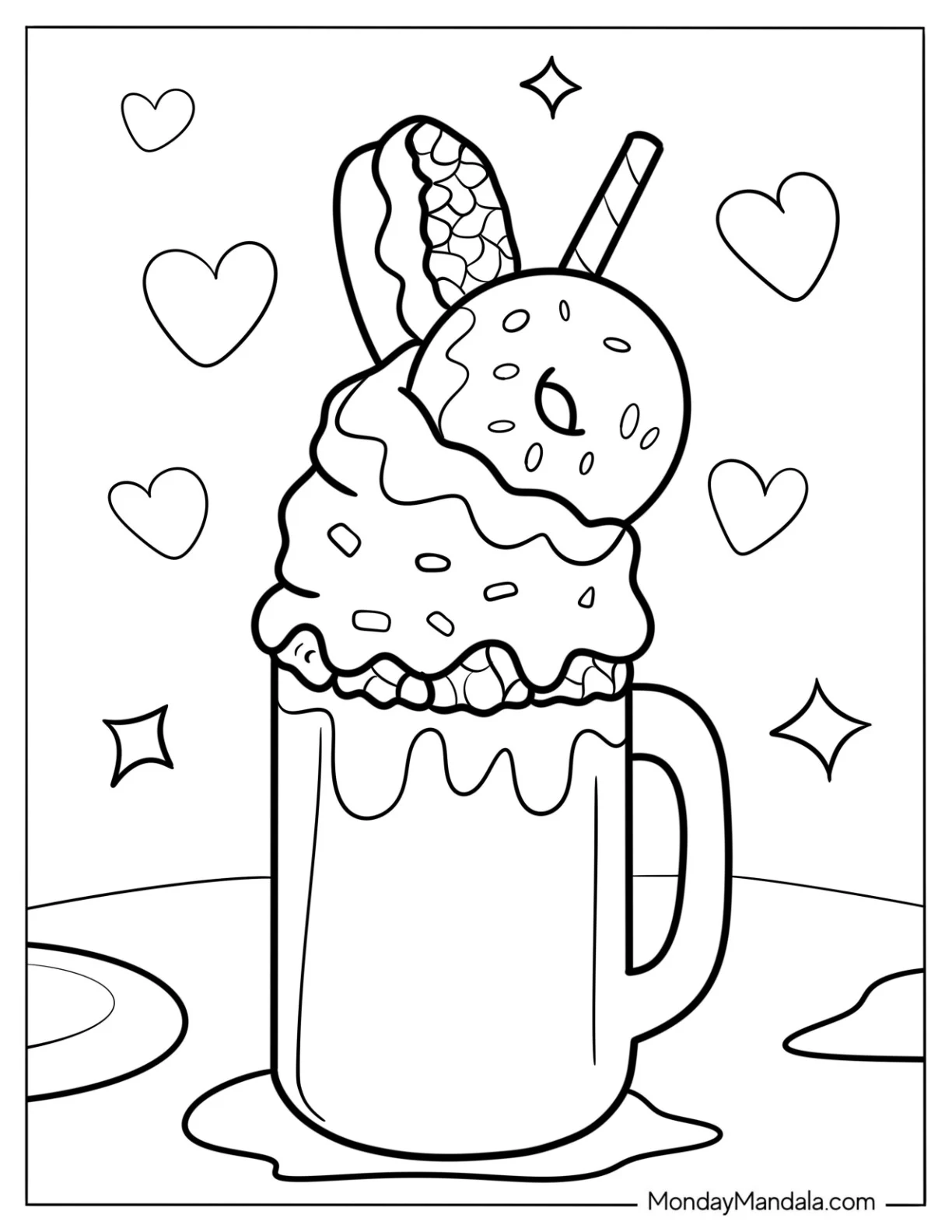 Overflowing Milkshake Coloring Page With Donut coloring page