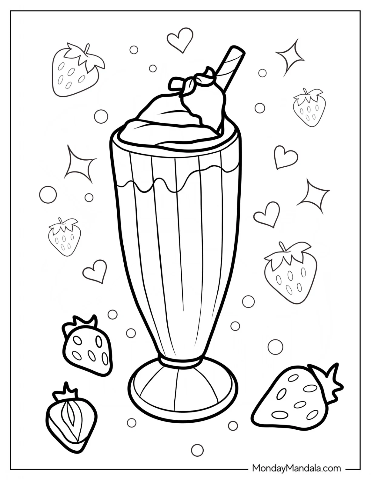 Realistic Milkshake Coloring Page With Strawberries coloring page