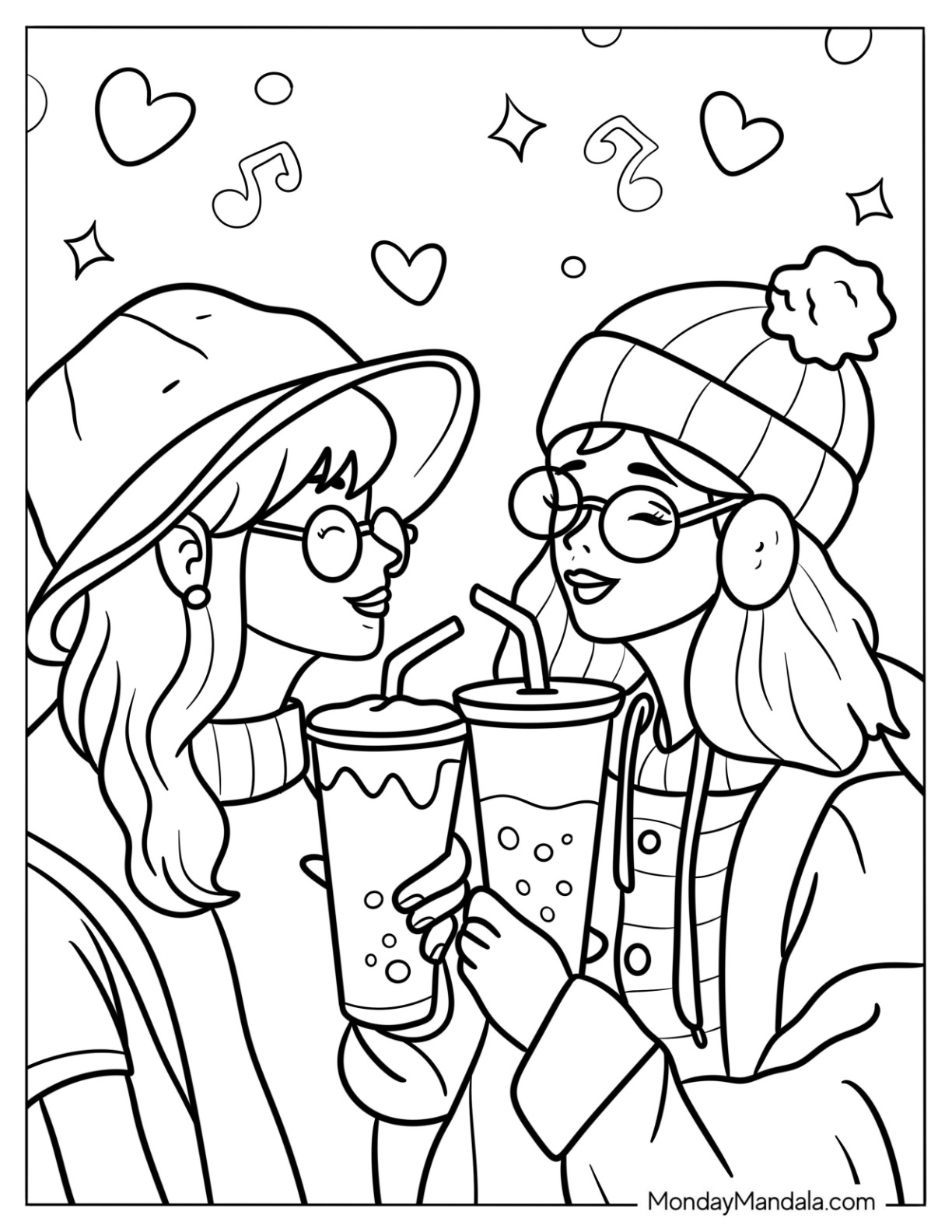 Two Girls Drinking Milkshake Coloring Page coloring page