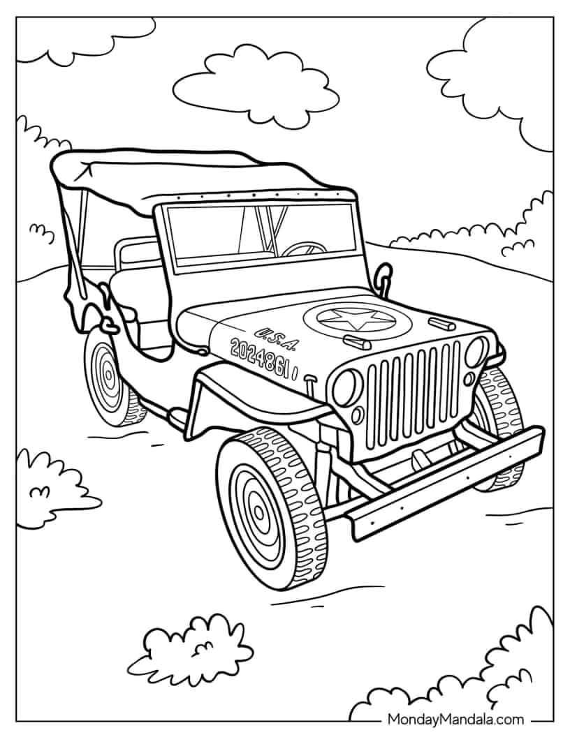 1940s Military Jeep Coloring In coloring page