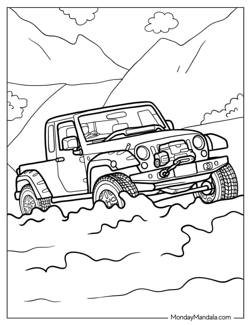 Easy Coloring Sheet of Jeep Crossing Water coloring page