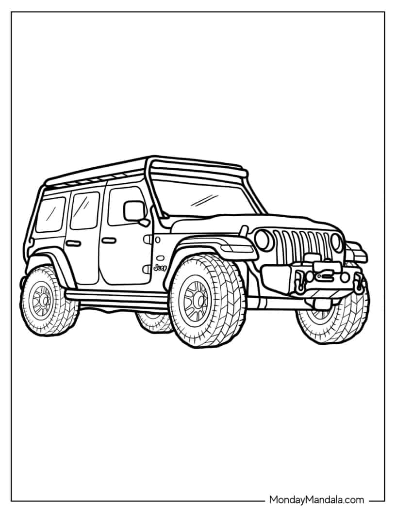 Easy Outline of Jeep to Color coloring page