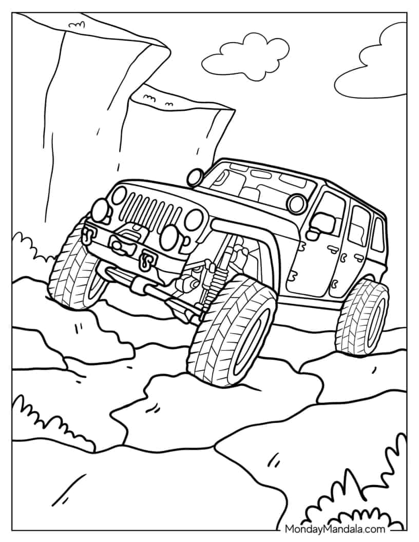 Jeep Evolution On Rocky Road coloring page