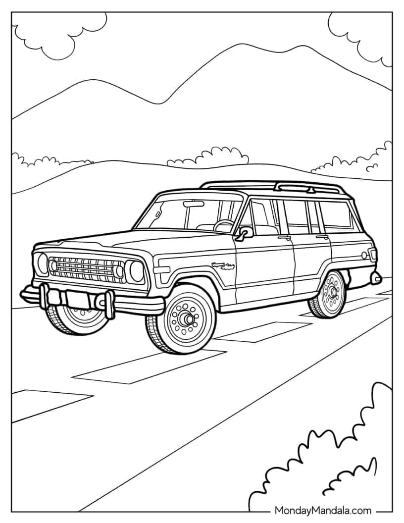 Jeep Grand Wagoneer on the Road coloring page