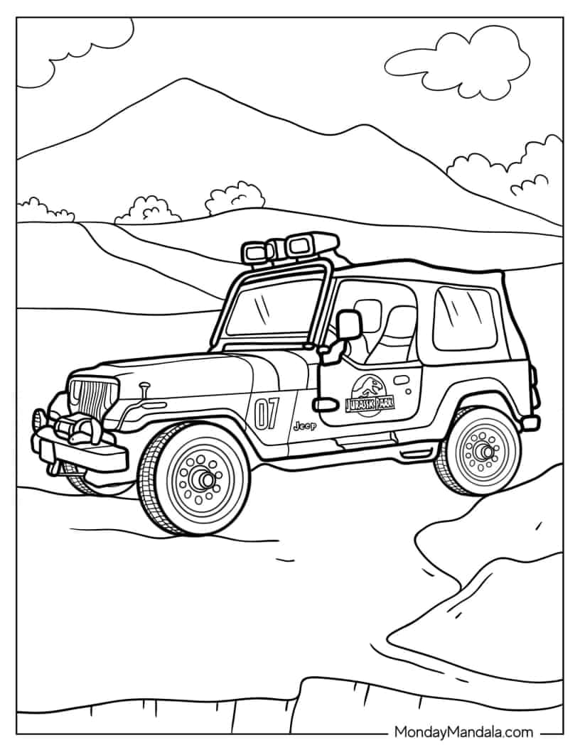 Jurassic Park Jeep Coloring In coloring page
