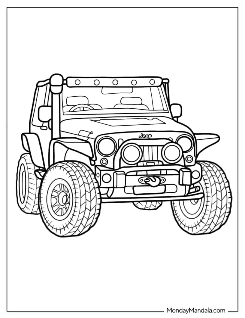 Simple Outline of Jeep for Kids coloring page