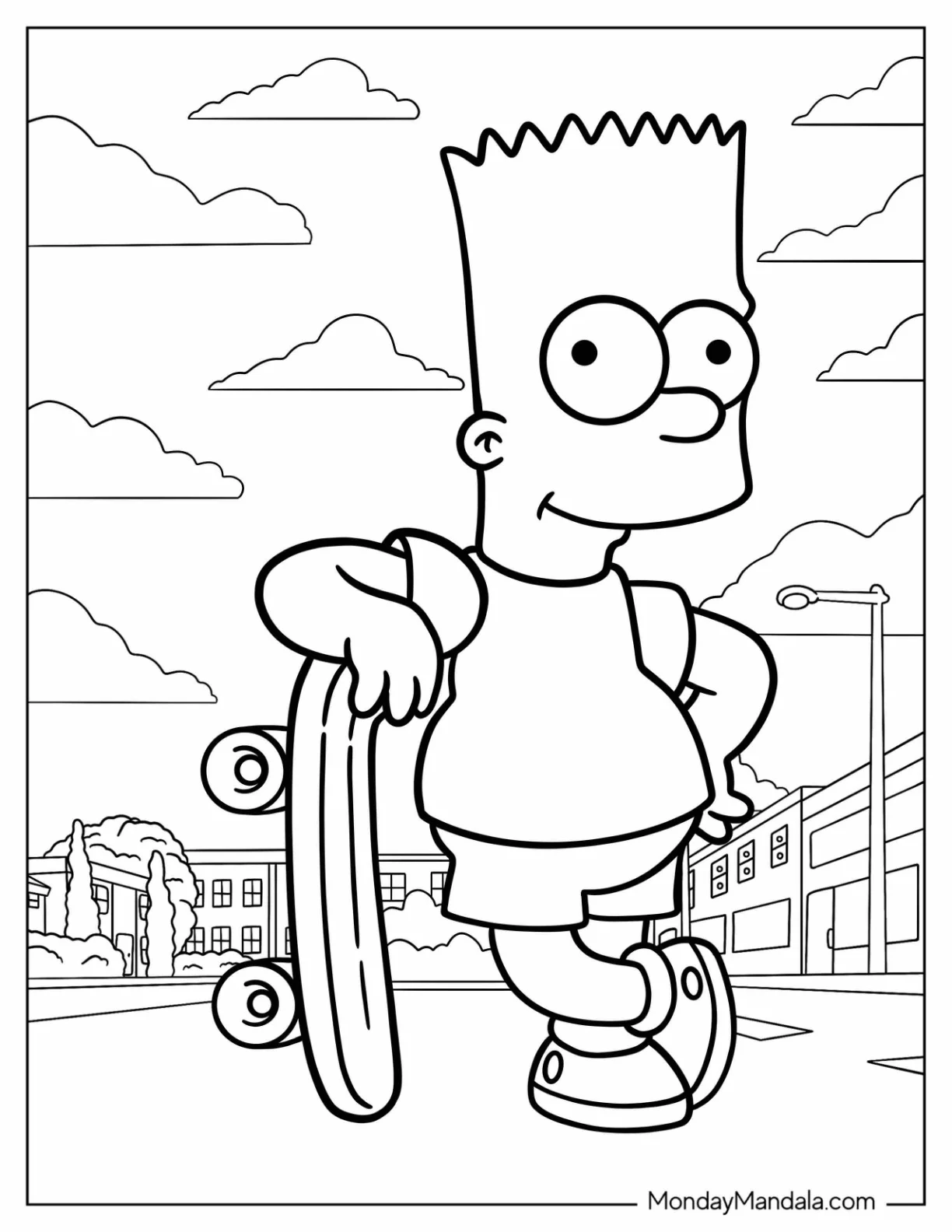 Cartoons Coloring Page Of Bart Simpson With Skateboard coloring page