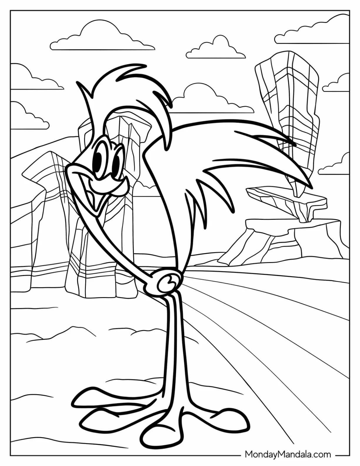 Cartoons Coloring Page Of Road Runner In The Desert coloring page