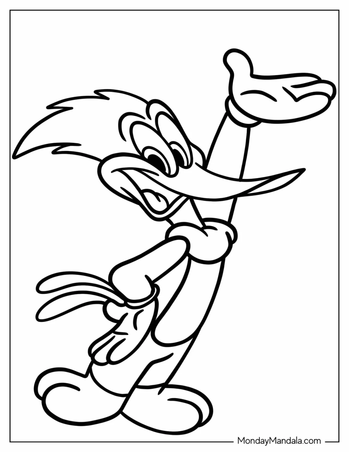 Cartoons Coloring Page Of Simple Woody Woodpecker For Kids coloring page — printable line art