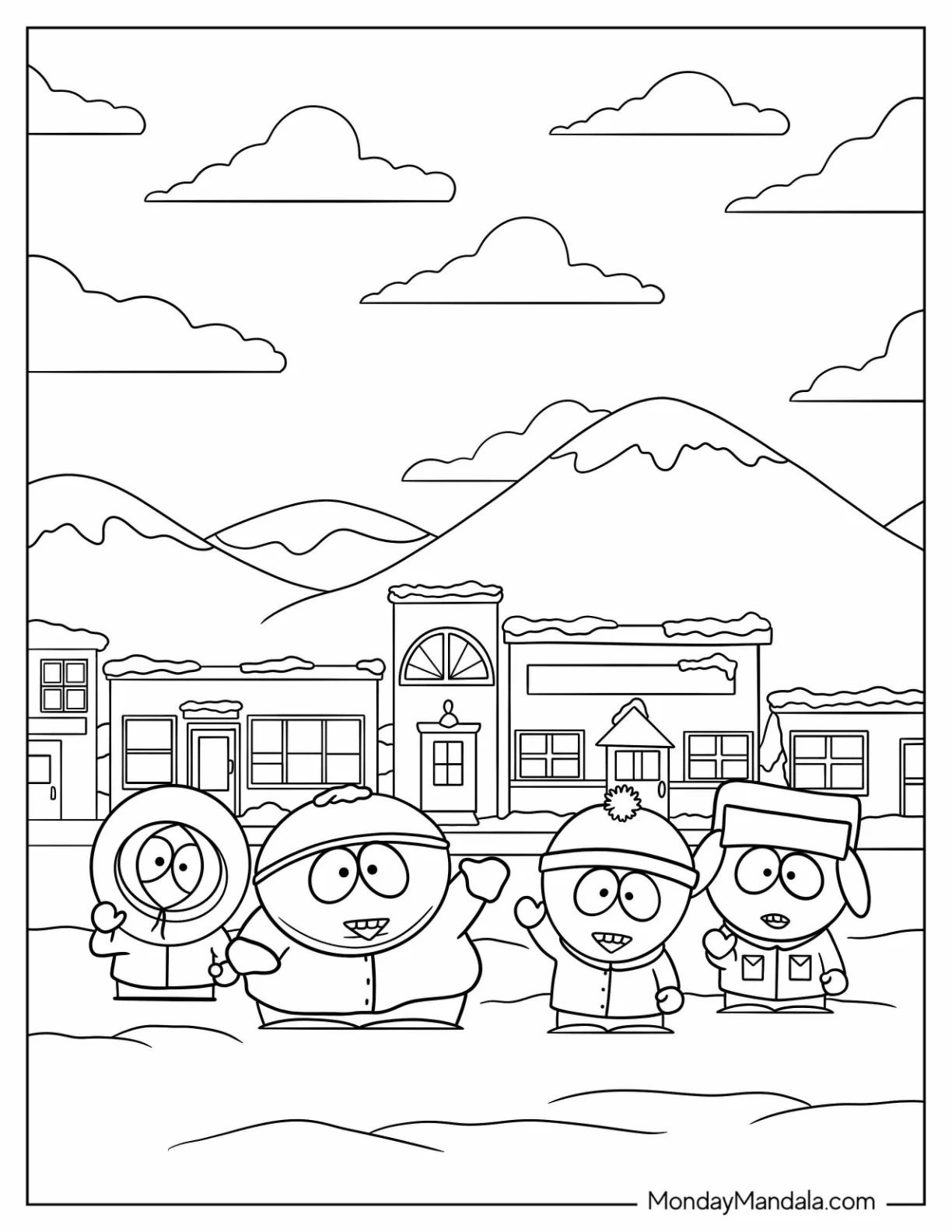 Cartoons Coloring Page Of South Park Cartoon Eric, Kenny, Kyle, And Stan coloring page