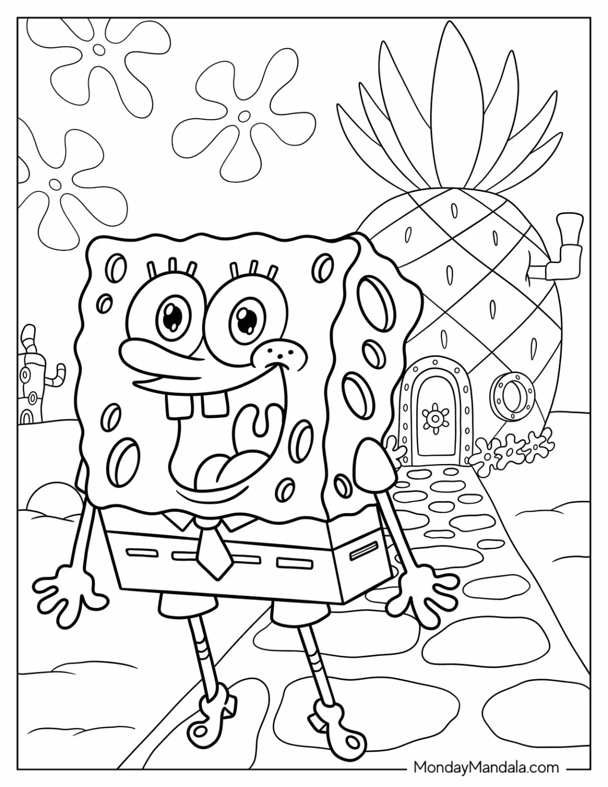 Cartoons Coloring Page Of SpongeBob Standing In Front Of Pineapple House coloring page