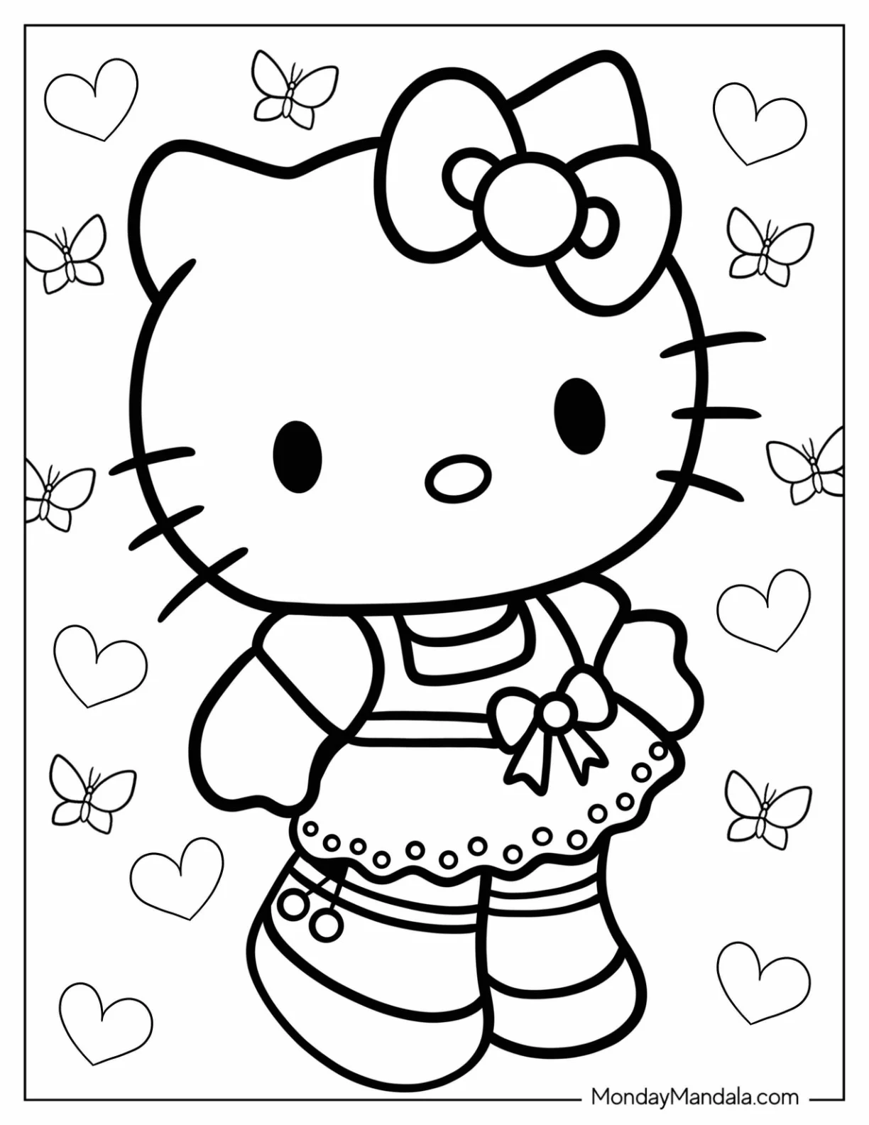 Kawaii Cartoons Coloring Page Of Hello Kitty In Dress coloring page — printable line art