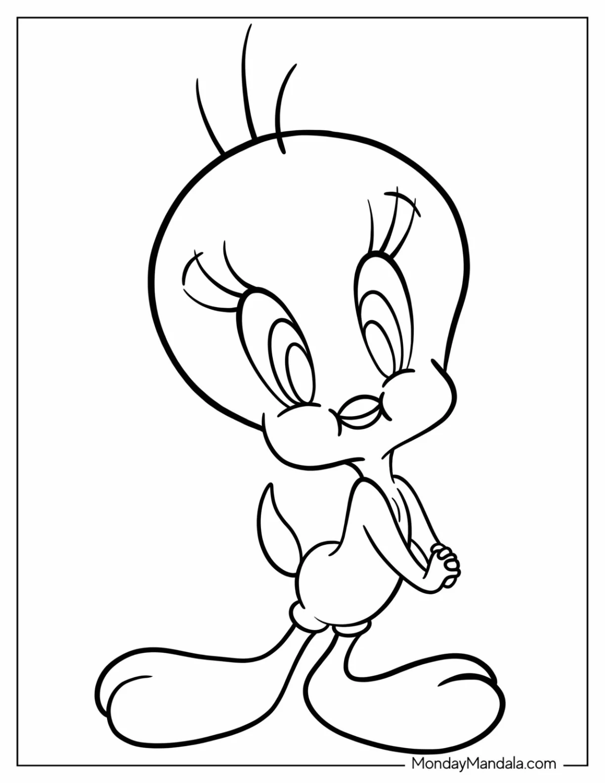Kawaii Cartoons Coloring Page Of Tweety Bird For Preschoolers coloring page — printable line art