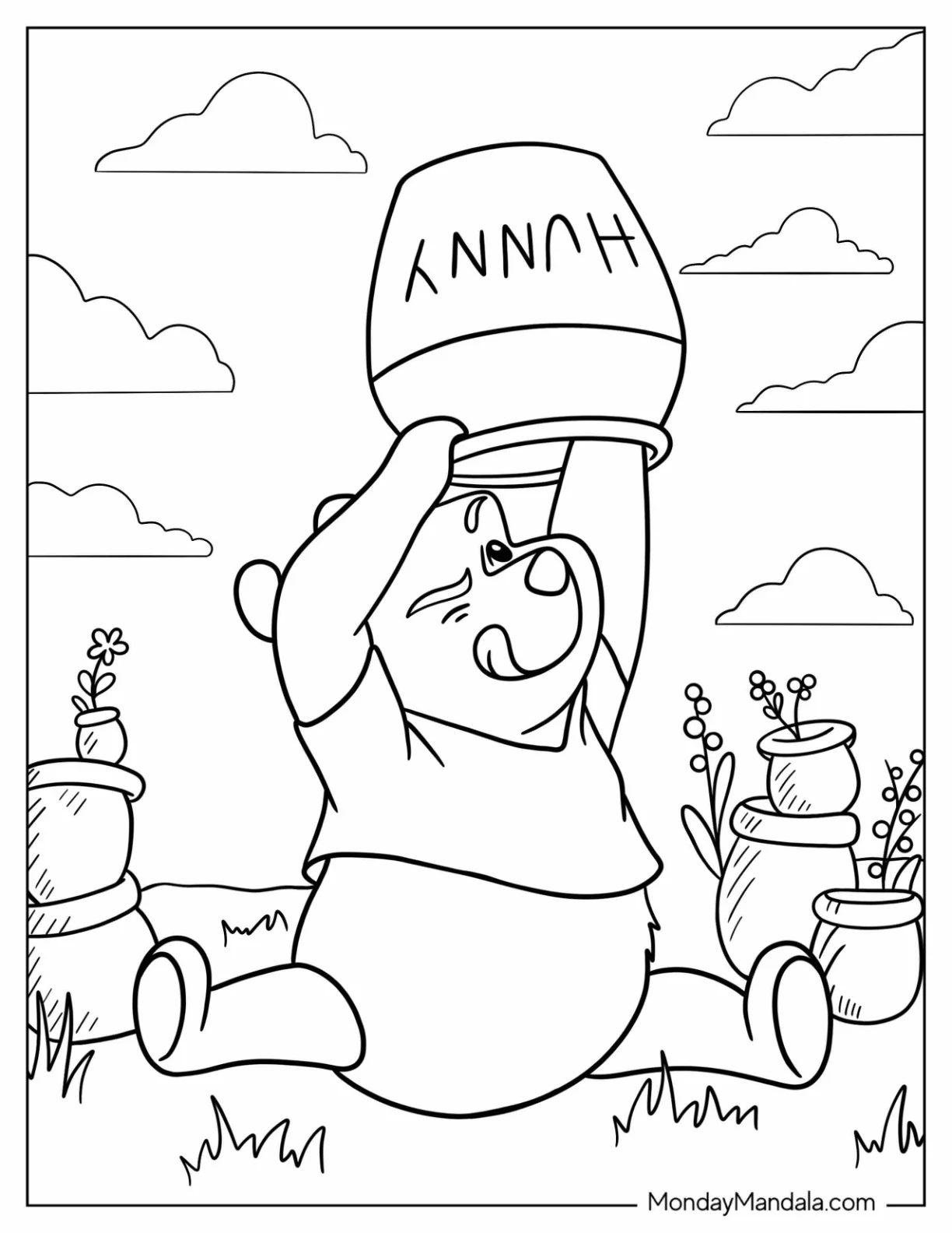 Winnie The Pooh With Honey Jar Cartoons Coloring Page coloring page