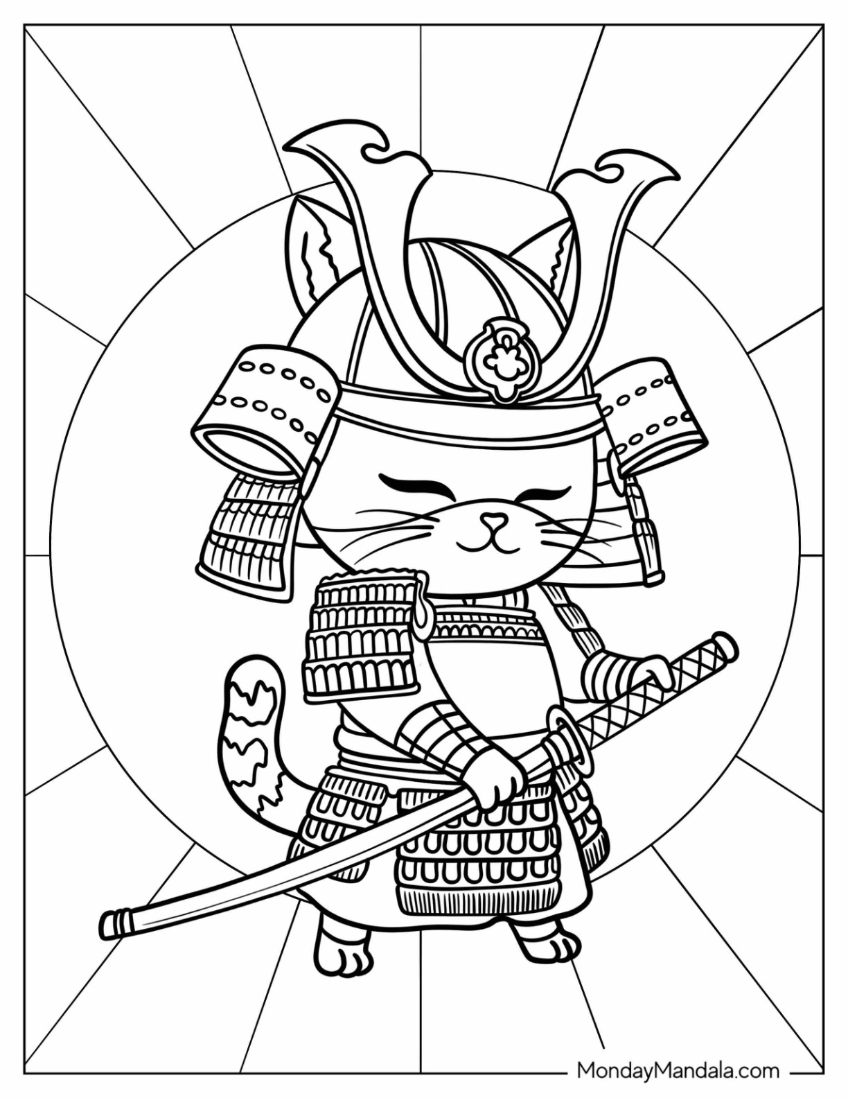 Adorable Samurai Coloring Page Cat For Kids coloring page