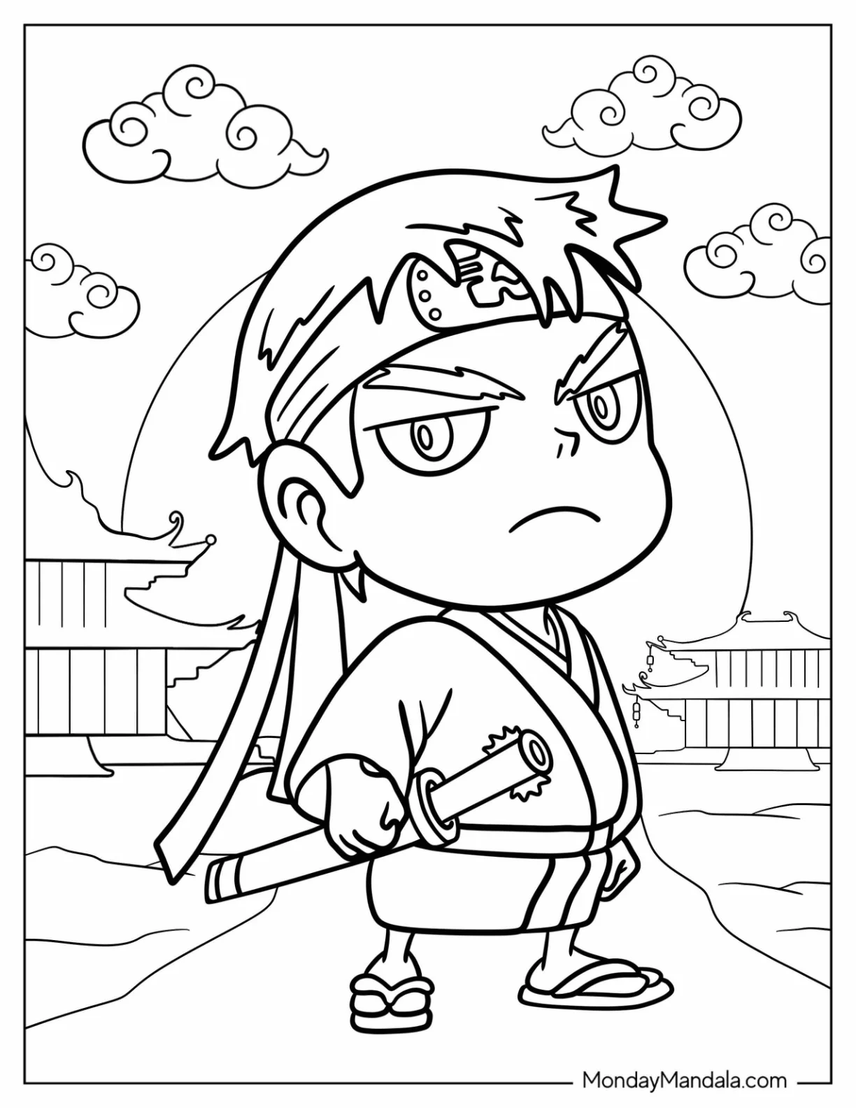 Cute Chibi Samurai Coloring Page Frowning For Preschoolers coloring page