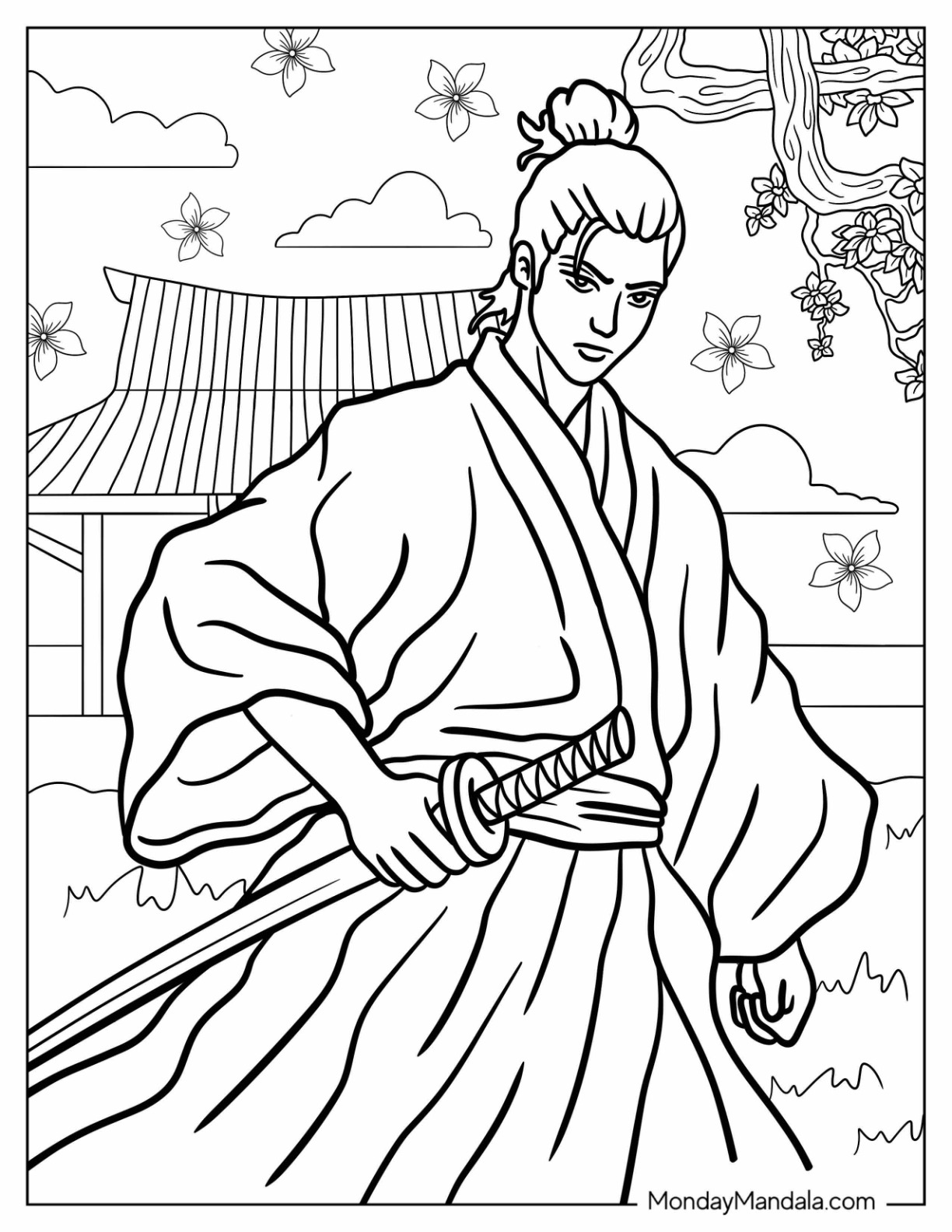 Handsome Samurai Coloring Page In Kimono coloring page