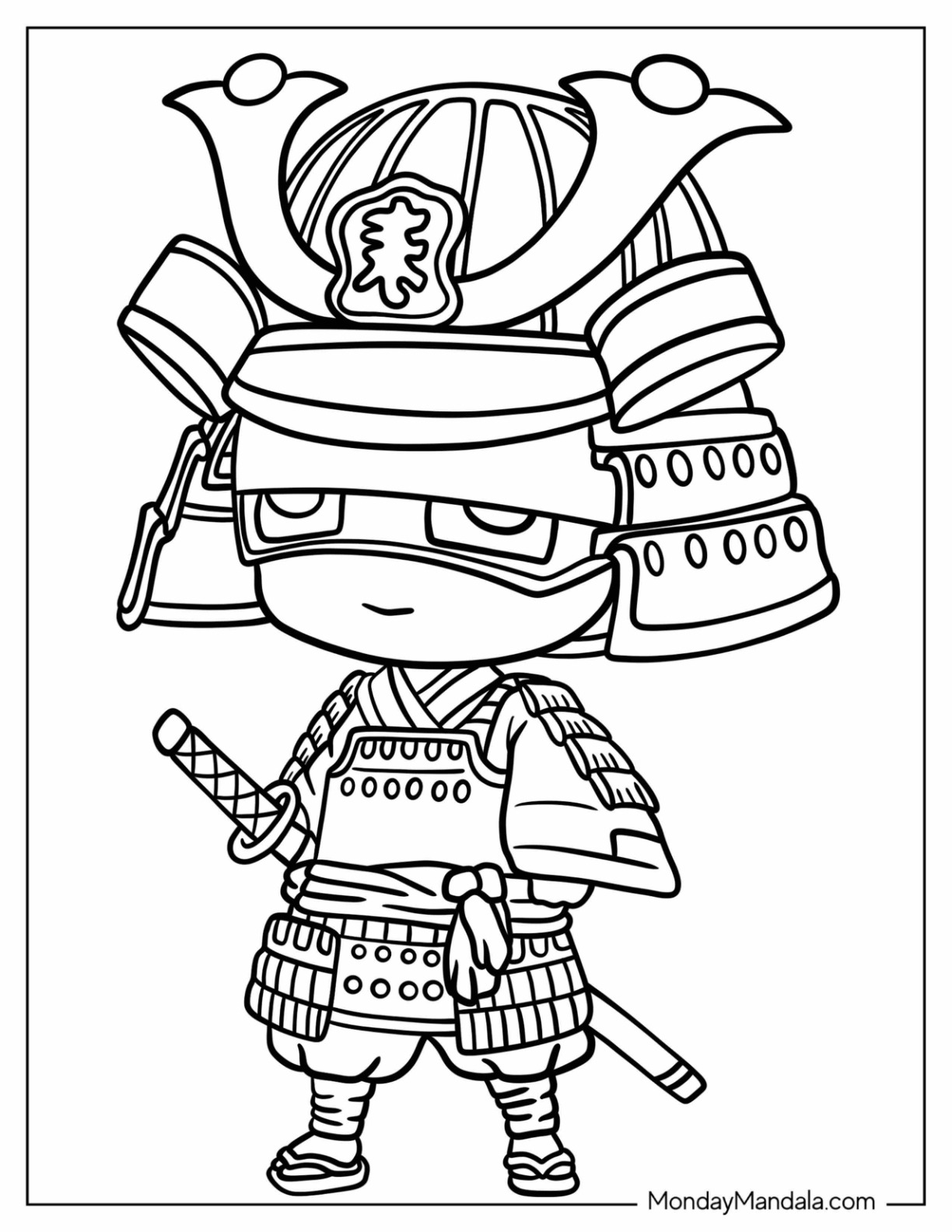 Kawaii Chibi Samurai Coloring Page For Preschoolers coloring page — printable line art