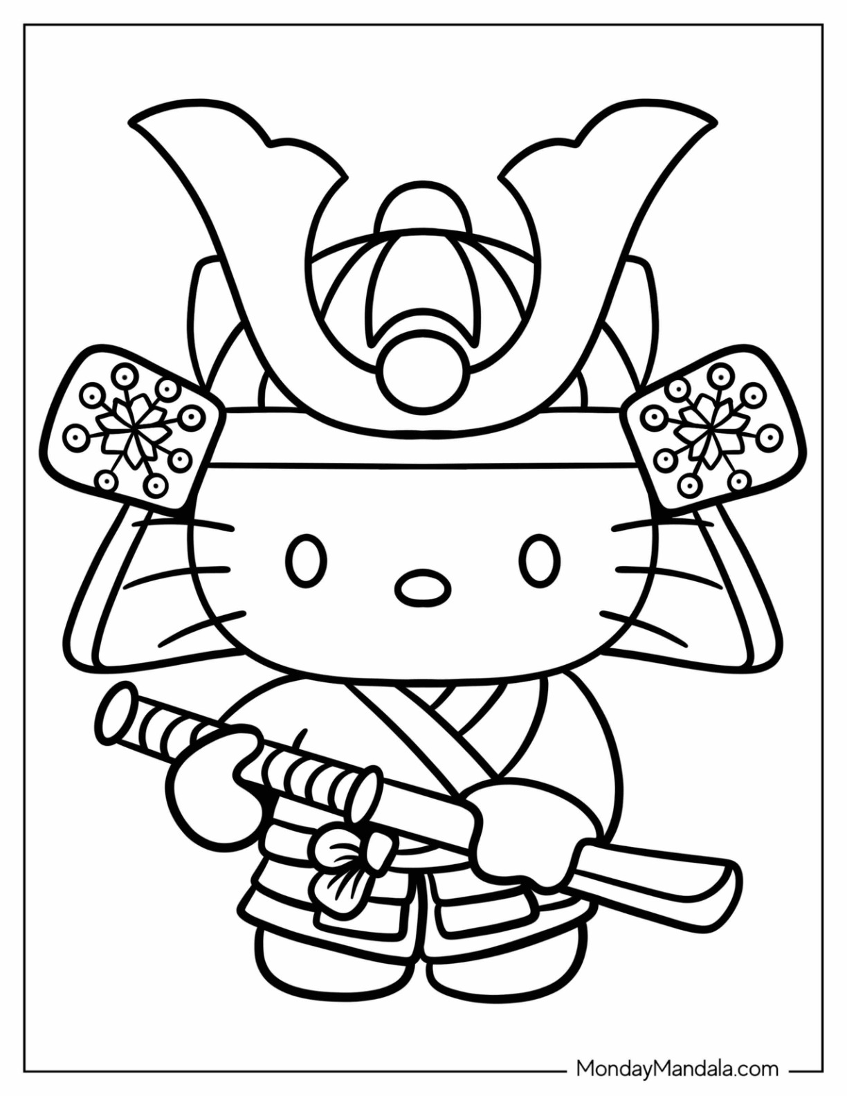 Kawaii Hello Kitty Samurai Coloring Page For Preschoolers coloring page