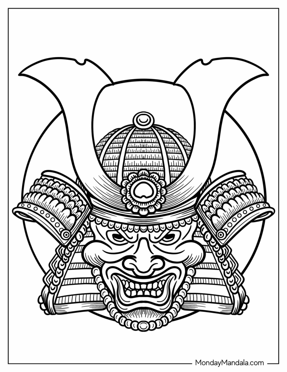 Realistic Mempo Samurai Coloring Page Mask coloring page