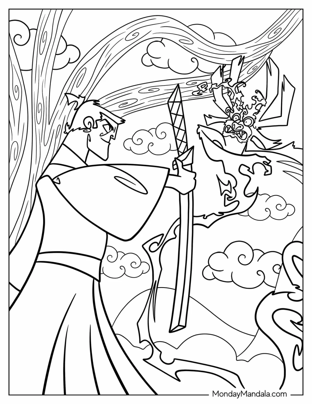 Samurai Coloring Page Jack Fighting Samurai Aku coloring page