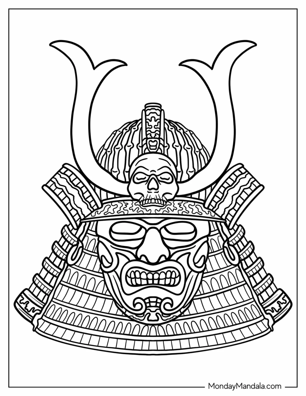 Samurai Coloring Page Mempo Mask With Helmet coloring page