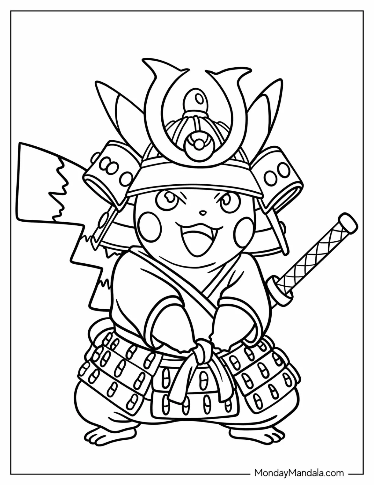 Samurai Coloring Page Pikachu In Battle Pose coloring page — printable line art