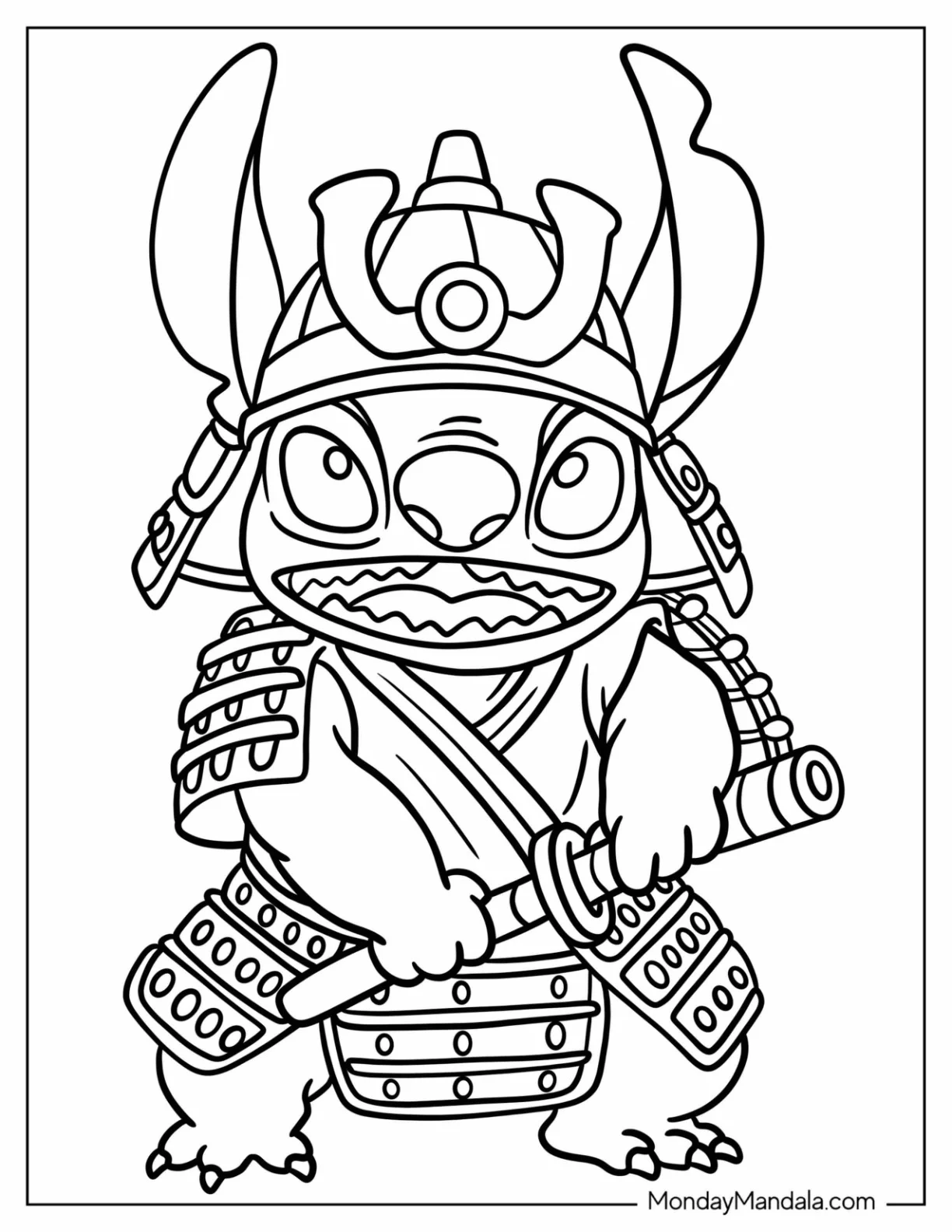 Samurai Coloring Page Stitch For Kids coloring page — printable line art