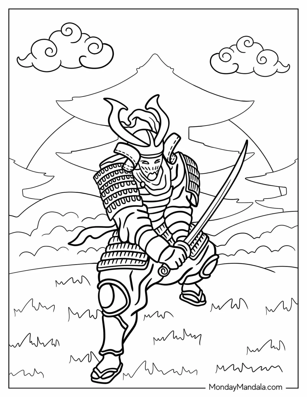 Samurai Coloring Page Swinging His Sword coloring page