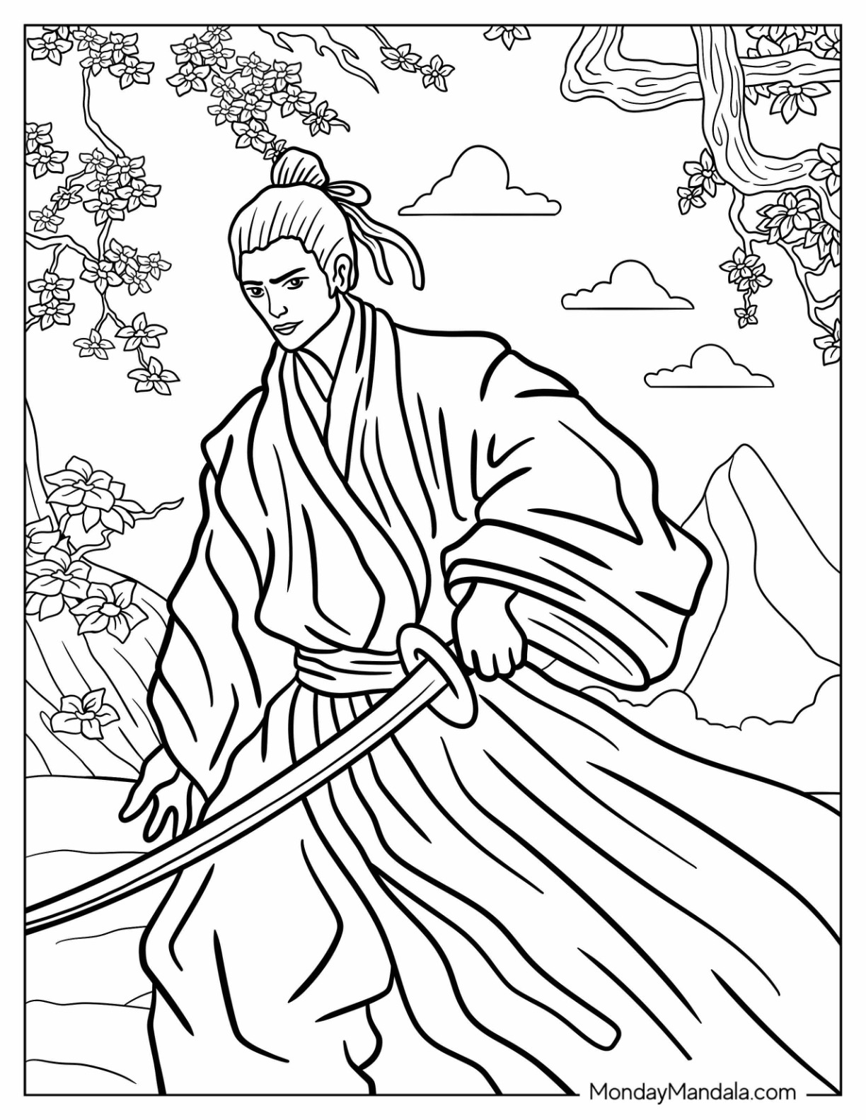 Samurai Coloring Page Taking A Walk coloring page — printable line art