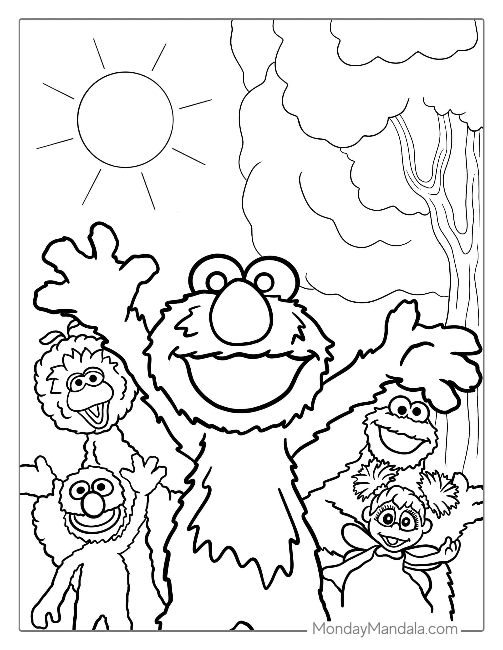 Coloring Sheet Of Elmo and Sesame Street Friends coloring page