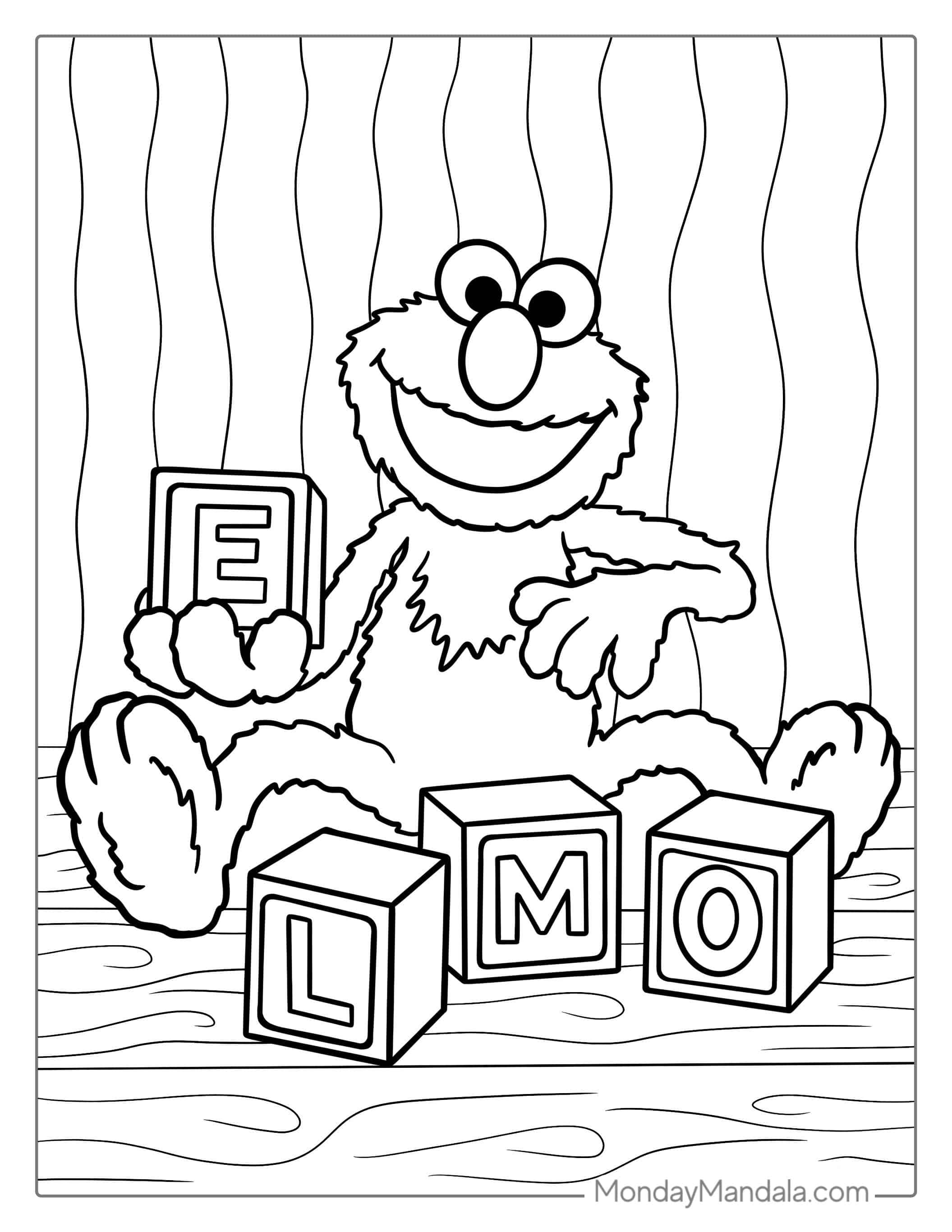 Elmo With Alphabet Blocks To Color For Preschoolers coloring page