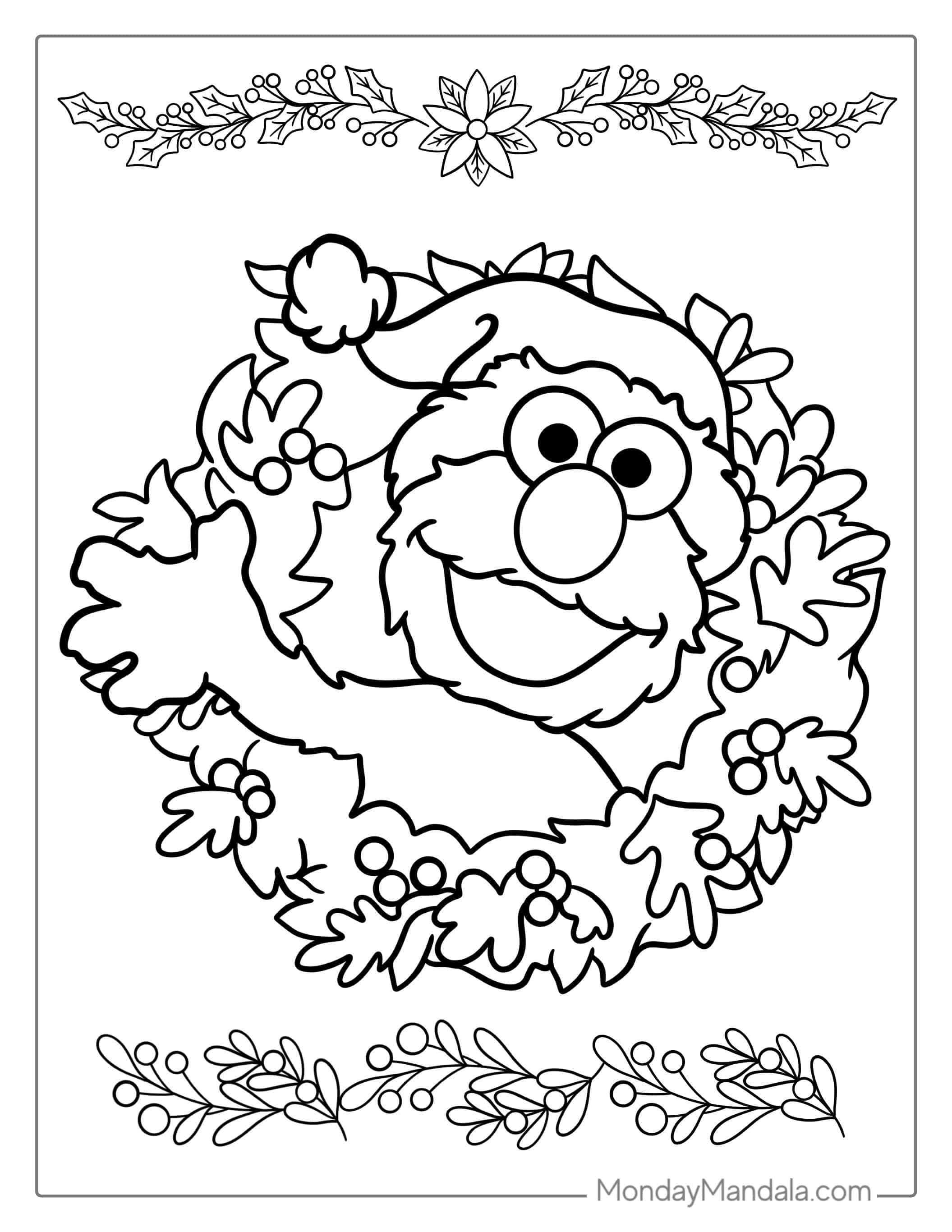 Elmo With Christmas Reef To Color coloring page — printable line art