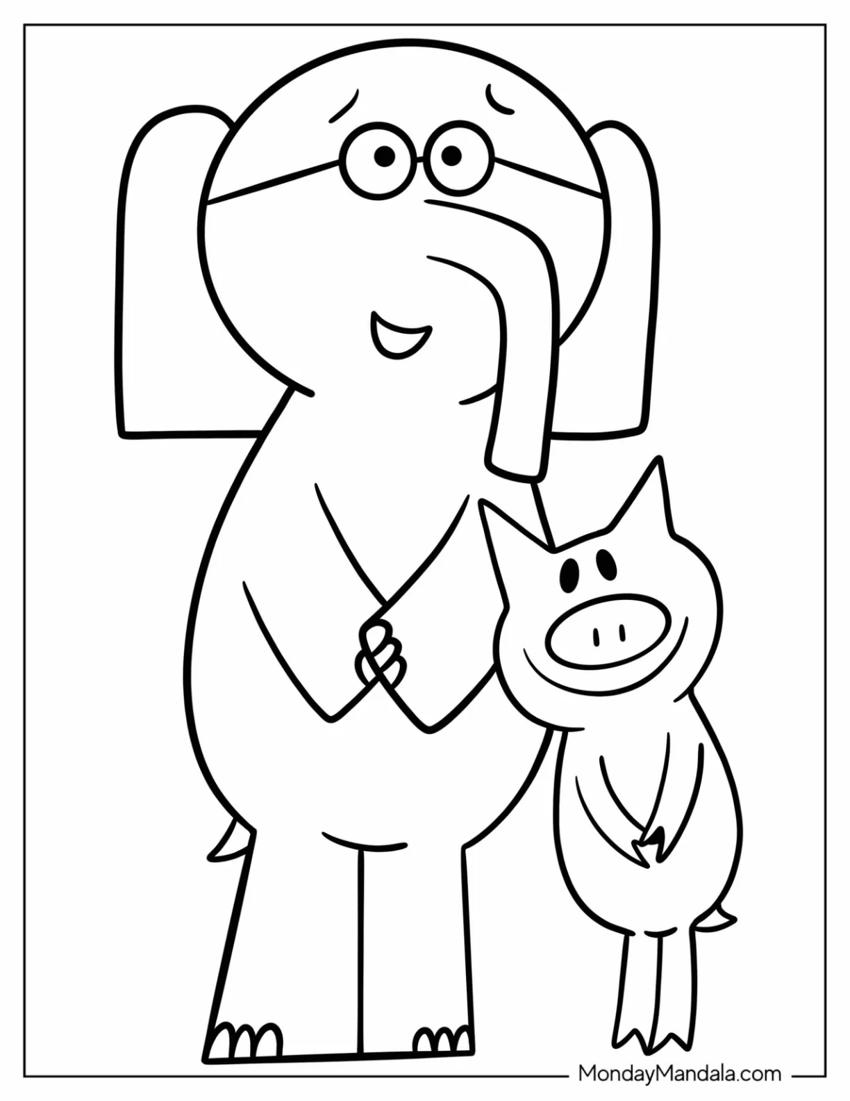 Easy Elephant And Piggie Coloring Page Outline coloring page