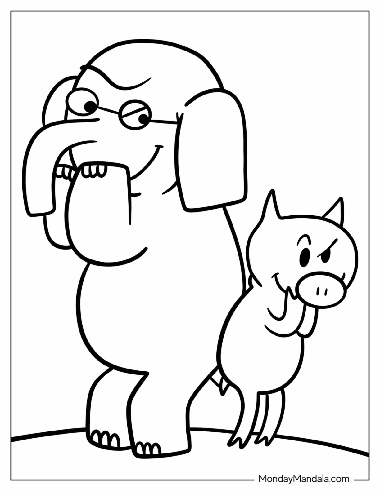 Easy Mischievous Gerald Elephant And Piggie Coloring Page For Kids coloring page
