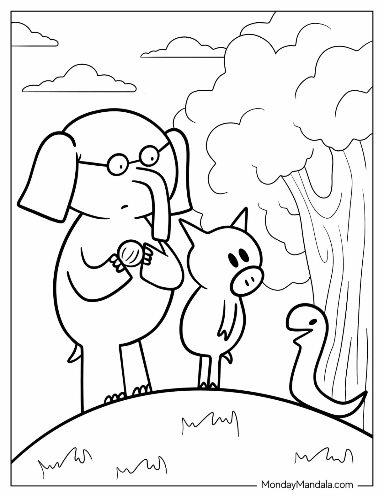 Elephant And Piggie Coloring Page Talking To Friend Snake coloring page