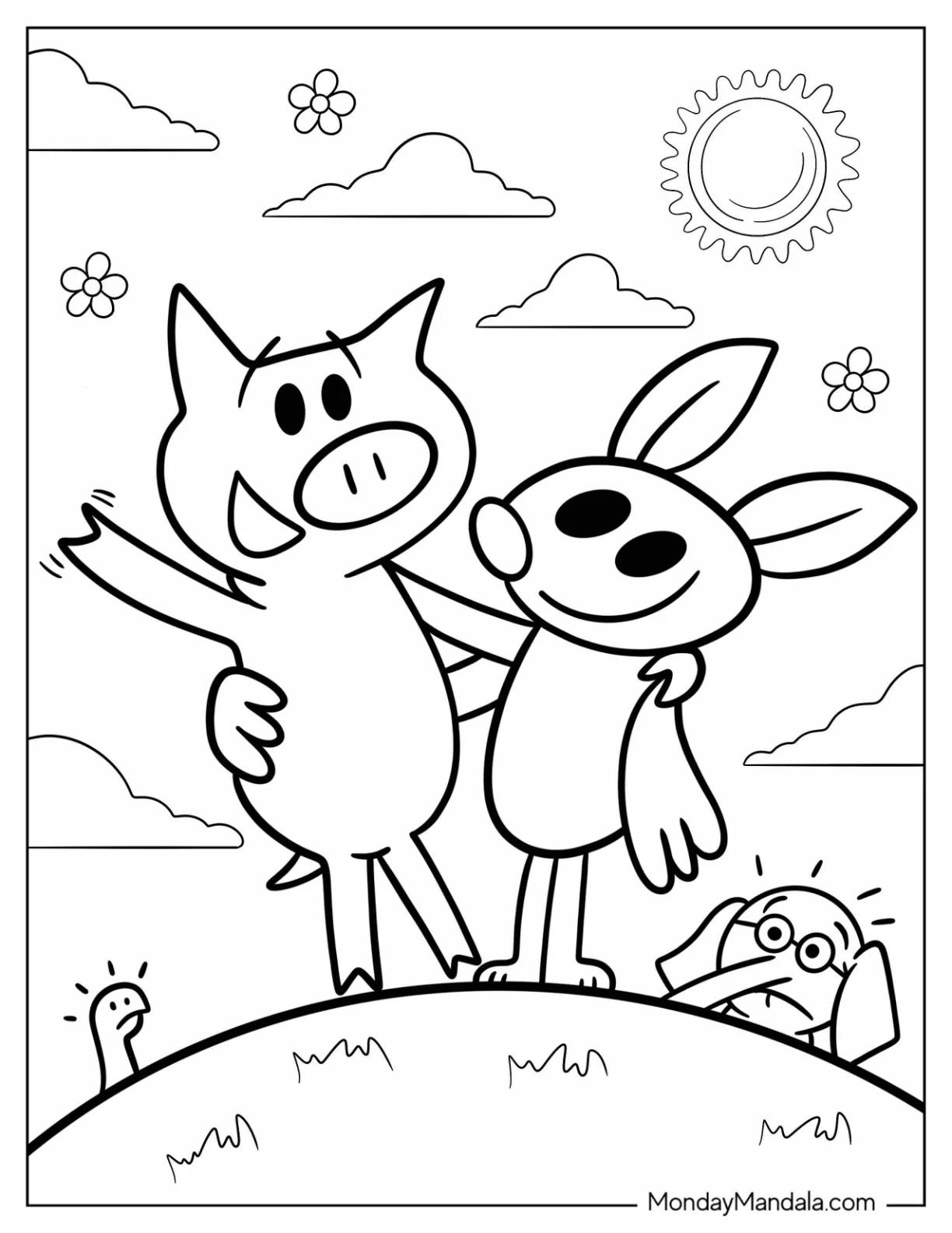Elephant And Piggie Coloring Page With Brian Bat For Kids coloring page