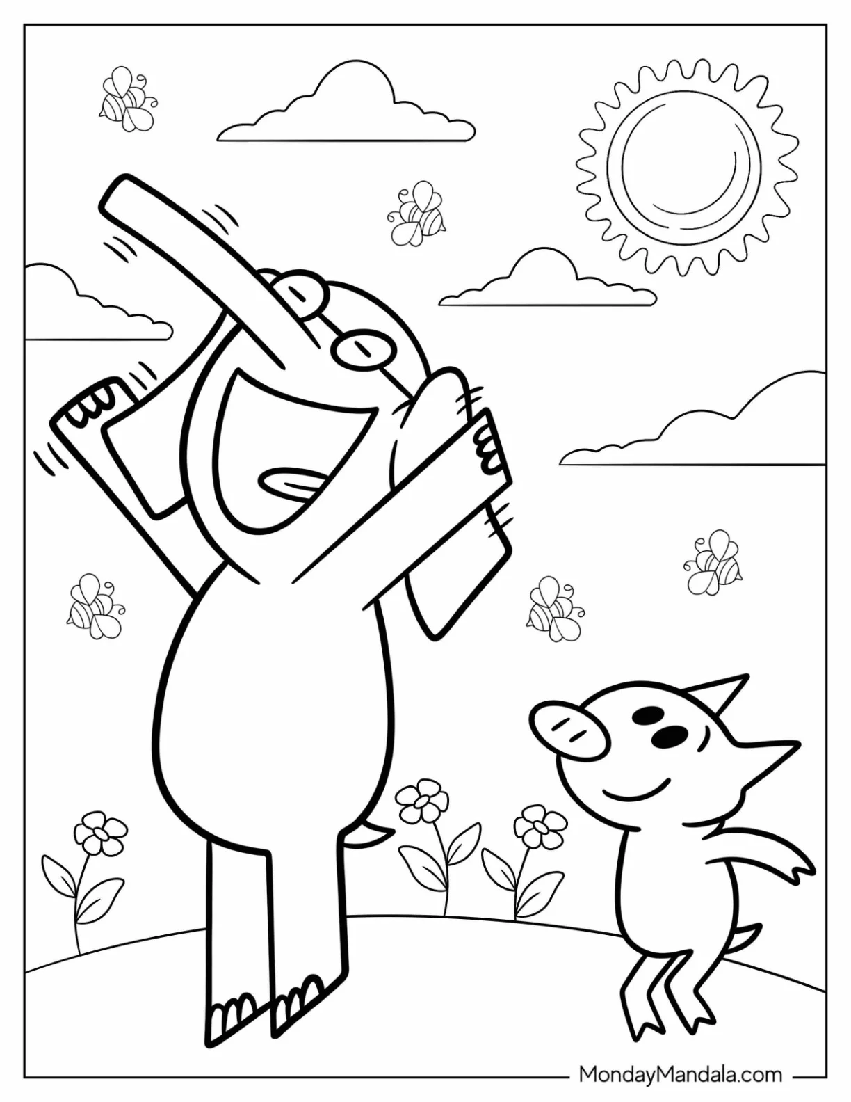 Gerald Elephant And Piggie Coloring Page Stretching For Kids coloring page