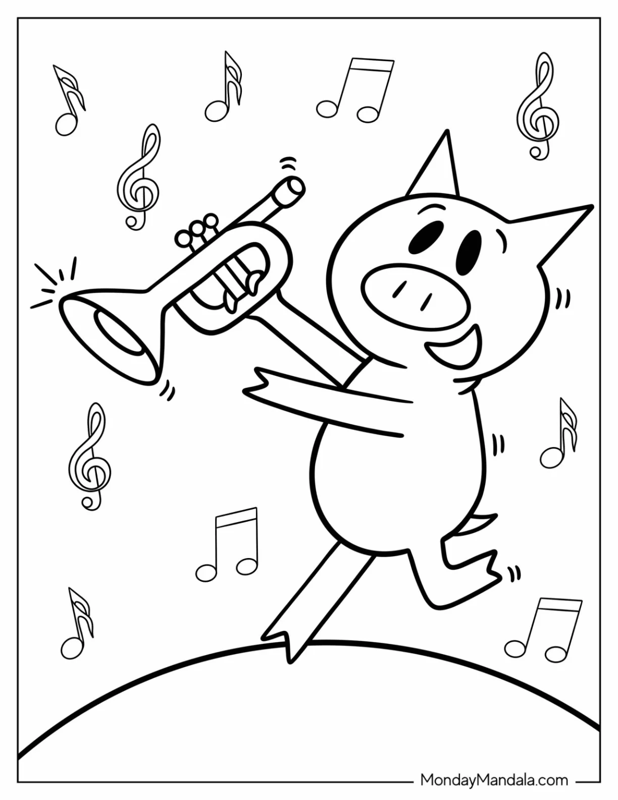 Kawaii Elephant And Piggie Coloring Page Holding Trumpet coloring page