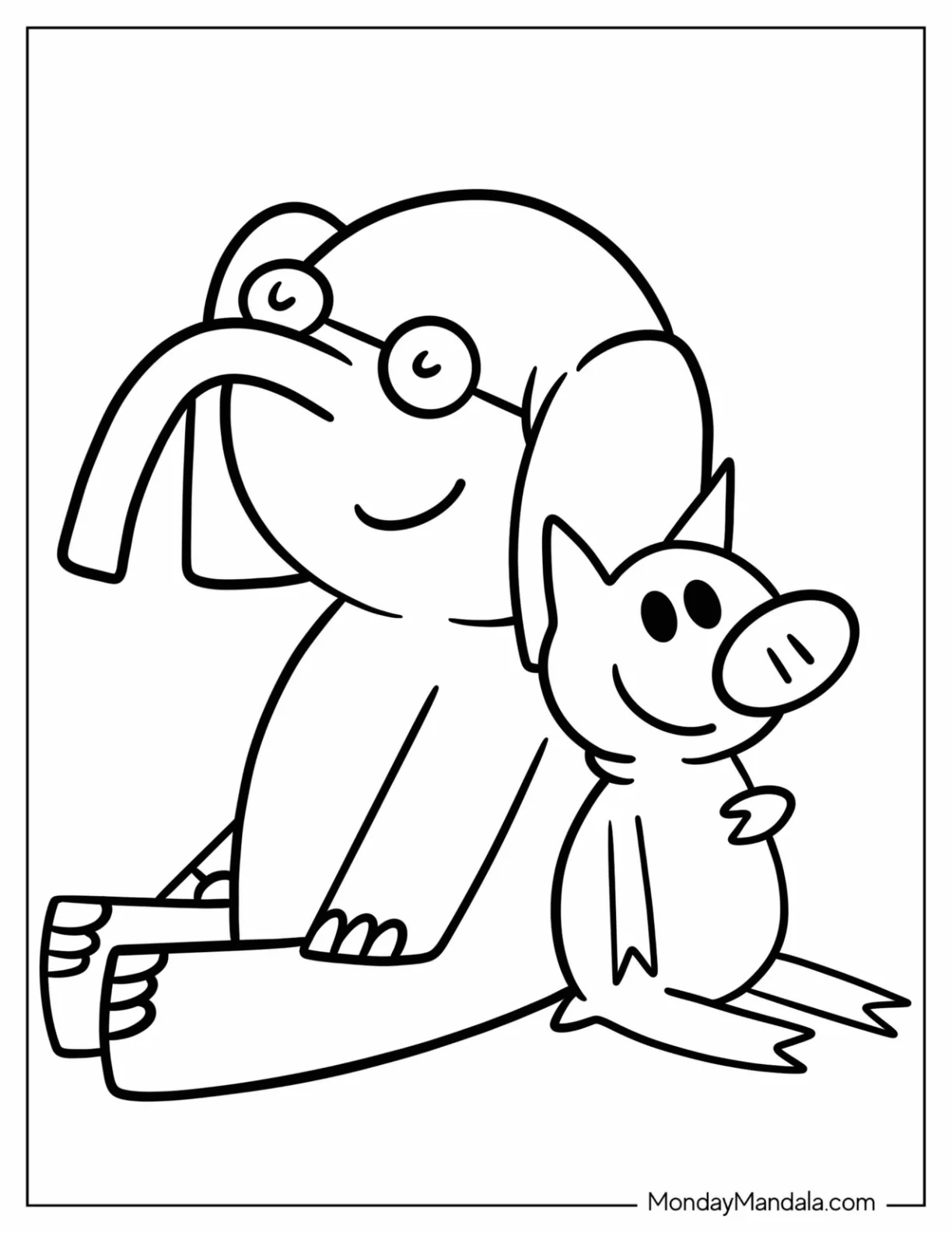 Kawaii Elephant And Piggie Coloring Page Sitting Next To Each Other coloring page